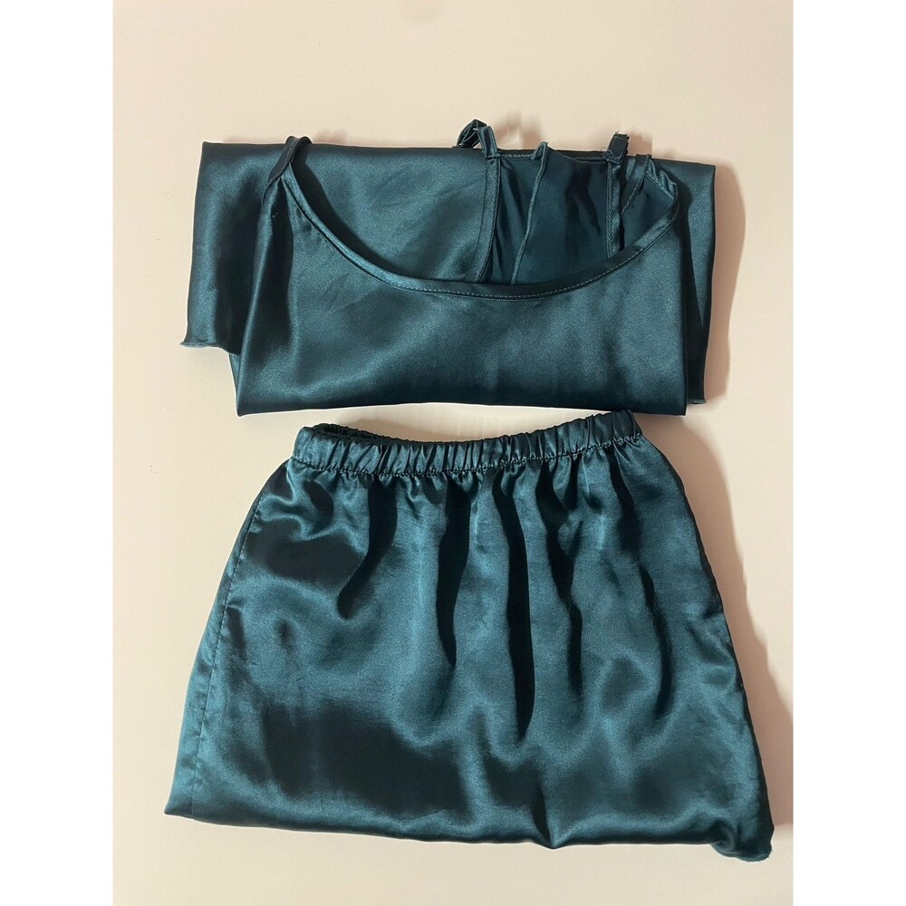 Dark Green Satin Tulip-Back Cami and Shorts Sleep Set Size 3X